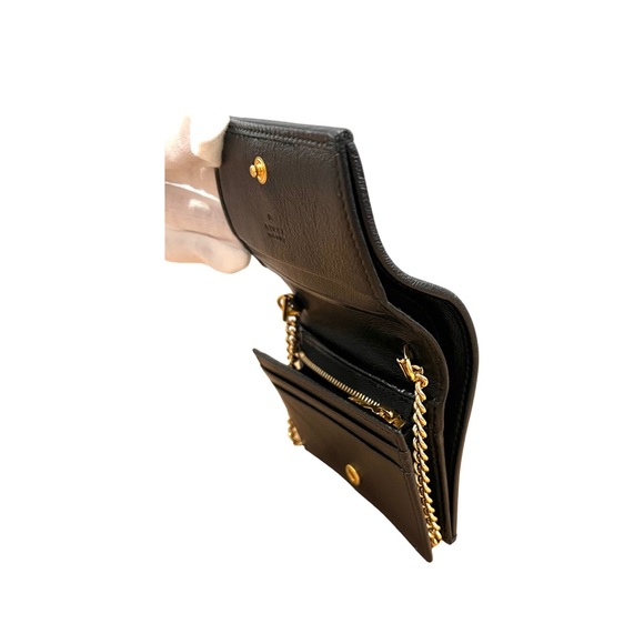 ❌sold❌Gucci Feline Head Crystal Web Leather Mini Chain Wallet - Picture 5 of 6